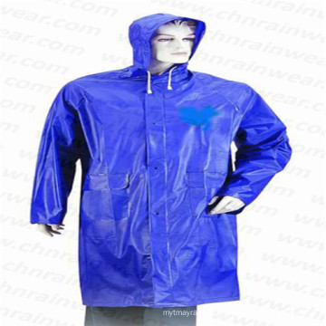 Blue Color PVC Waterproof Rain Coat with Hood